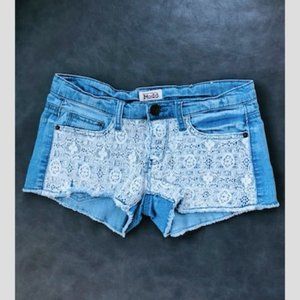 Mudd Cut Off Jean Shorts With Crochet Lace Overla… - image 1